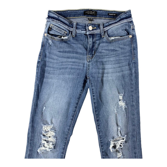 Judy Blue Jeans Womens 5 (27x25.5) Skinny Fit Distressed Crop Raw Hem - Picture 8 of 13